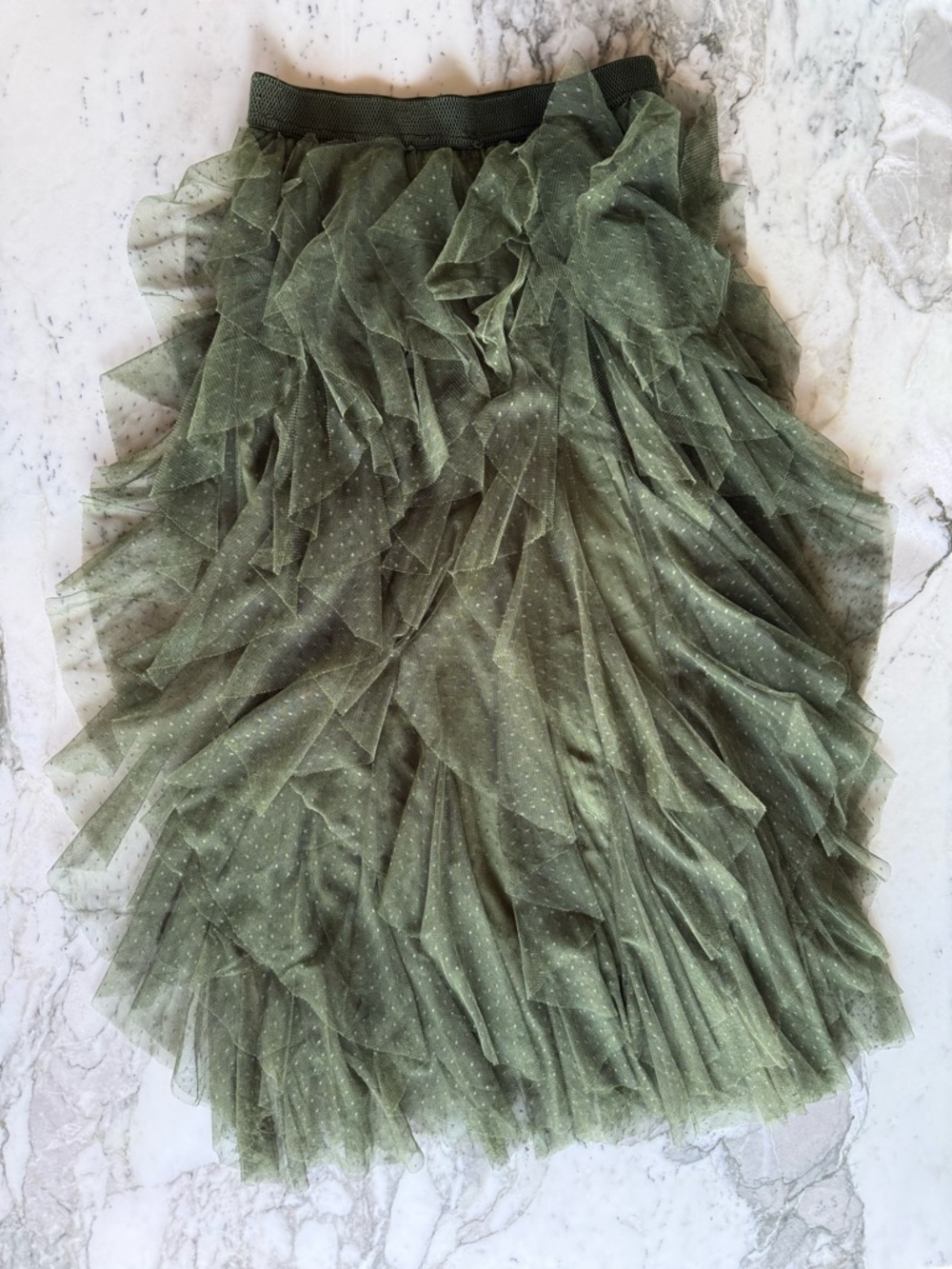 Anthropologie Green Ruffled Tulle Skirt